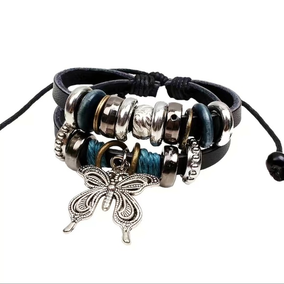 4 for💲20 Bohemian Style’ Beautiful Leather Butterfly Double Stacked BraceletNWT - Picture 3 of 8